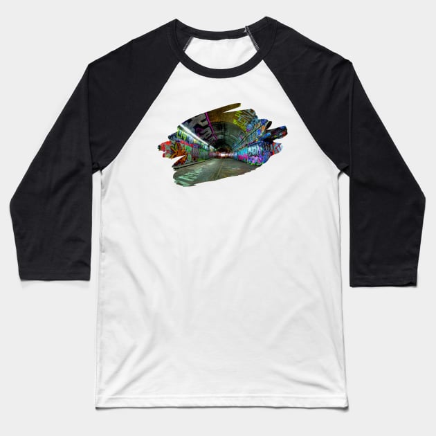 Graffiti Tunnel Black Splash Art Print 1 Baseball T-Shirt by Auto-Prints